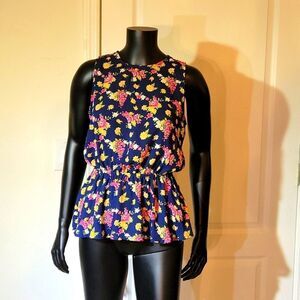 FCNY FLORAL PATTERN DESIGN SLEEVELESS ROUND NECKLINE TOP